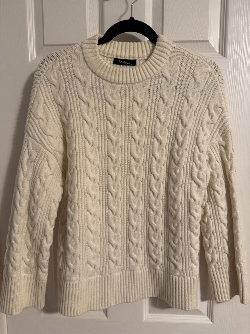 Women's Cream Cable-Pattern Crewneck Sweater by